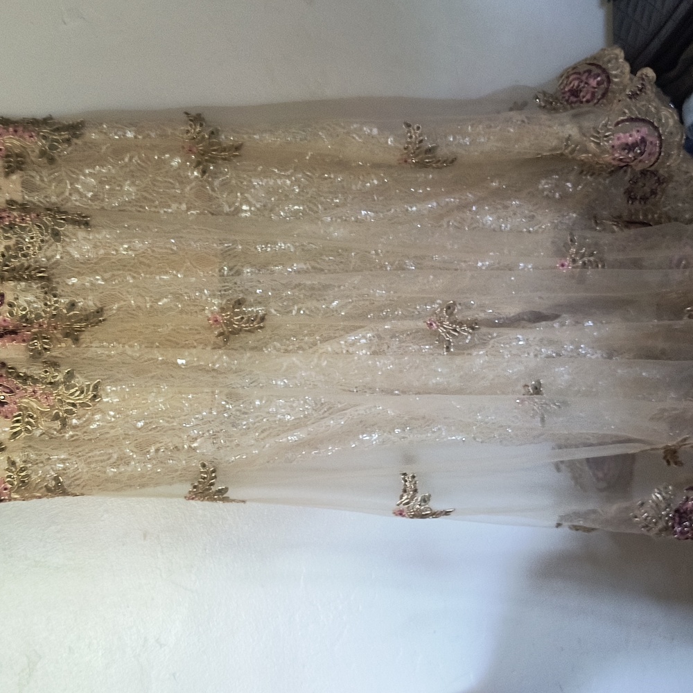 Elizabeth K GL2269  Elegant Beaded Lace Embroidery Floral Sleeveless Dress Sz Lg - Picture 11 of 17